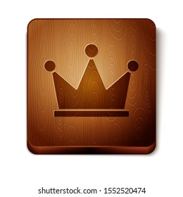 Brown Crown icon isolated on white background. Wooden square button. Vector Illustration