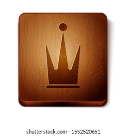 Brown Crown icon isolated on white background. Wooden square button. Vector Illustration