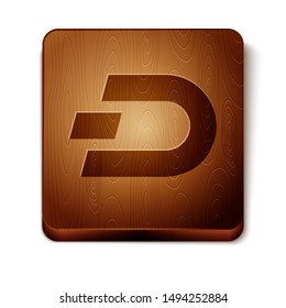 Brown Cryptocurrency coin Dash icon isolated on white background. Digital currency. Altcoin symbol. Blockchain based secure crypto currency. Wooden square button. Vector Illustration