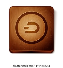 Brown Cryptocurrency coin Dash icon isolated on white background. Digital currency. Altcoin symbol. Blockchain based secure crypto currency. Wooden square button. Vector Illustration