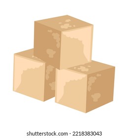 Brown cube sugar. Blocks of unrefined sugar. Vector illustration isolated in white background. Sweet food, sucrose concept.