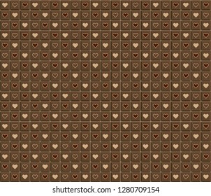 Brown cubes with hearts in the center, using brown tones to simulate the color of chocolate.