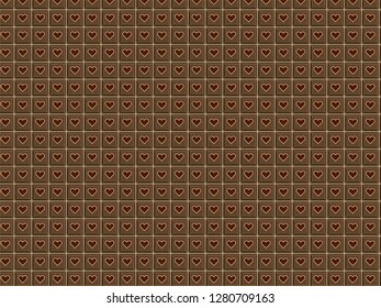 Brown cubes with hearts in the center, using brown tones to simulate the color of chocolate.