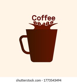 Brown cup with coffee and Coffee beans - Vector illustration
