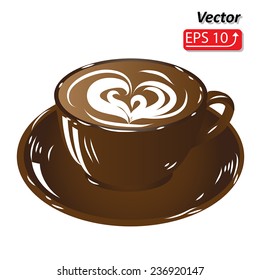 brown cup coffee, hot drink chocolate icon isolated on white background vector illustration