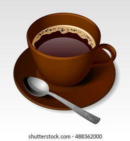 Brown cup of coffee with a spoon. Vector illustration