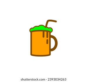 brown cup with green drink and white background