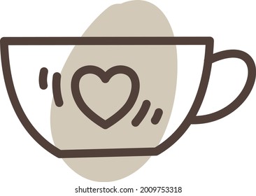 Brown cup with a heart, illustration, vector on a white background.