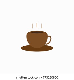 The brown cup of hot coffee flat icon style.