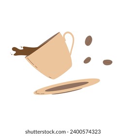 Brown cup of hot coffee or tea with a splash. Modern flat vector illustration isolated on white background