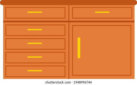 Brown cupboard, illustration, vector on white background.