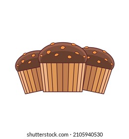 Brown cupcakes with peanut on top illustration design