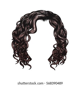 Brown curly hairstyle. Hand drawn isolated vector illustration.