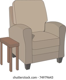 Brown cushy chair and side table  editable vector illustration