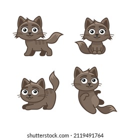 Brown Cute Cats Set in Different Poses. Vector