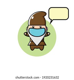 Brown cute dwarf head illustration design wearing mask