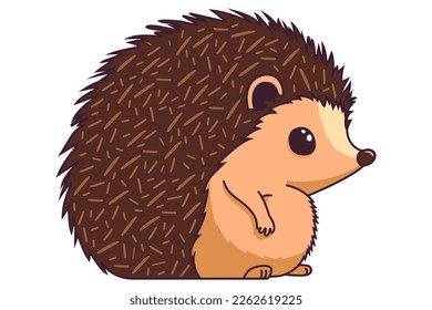 brown cute hedgehog with needles sits on the pope. flat vector illustration.