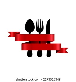 brown cutlery with ribbon icon, vector illustraction design image