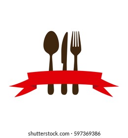 brown cutlery with ribbon icon, vector illustraction design image