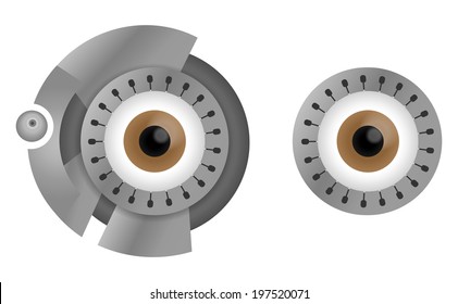 Brown cyborg eyes in steel rim