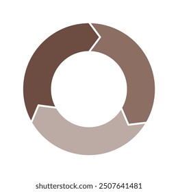 Brown cycle diagram with arrows 3 steps pie chart or circle graph for business presentation concept. Progress for marketing and education goal vector.
