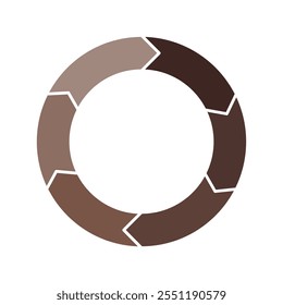 Brown cycle diagram with arrows 6 steps pie chart or circle graph for business presentation concept. Progress for marketing and education goal vector.