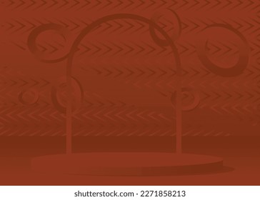 Brown cylinder pedestal podium. Realistic Minimal stage showcase for presentation. Abstract Mockup vector 3D room product display. Geometric forms, empty scene.
