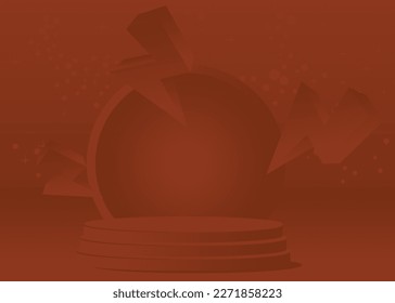 Brown cylinder pedestal podium. Realistic Minimal stage showcase for presentation. Abstract Mockup vector 3D room product display. Geometric forms, empty scene.