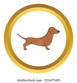 Brown dachshund dog vector icon in golden circle, cartoon style isolated on white background