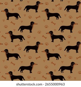 Brown dachshund repeat pattern, ideal for wrapping paper, pet accessories, and textile prints