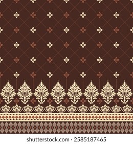 Brown Damask Luxury Decorative Textile Pattern. Vector seamless damask with floral baroque elements. Repetitive vintage design for wallpapers, fabric, textile. 