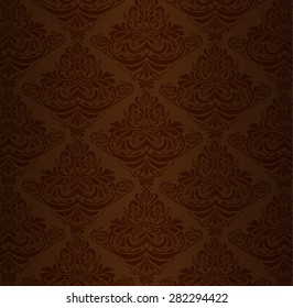 Brown damask pattern with vintage floral ornament