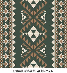 Brown and dark green ethnic seamless native American pattern. Tribal vector ornament. Aztec style. Geometric background. Navajo style. Idea for textiles and folk print.