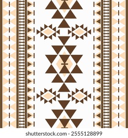 Brown, dark brown, and white geometric vector patterns that are traditional, ethnic, Navajo, or Native American Indian. Design for clothing, curtains, carpets, sarongs, Hmong, and fabric edges.