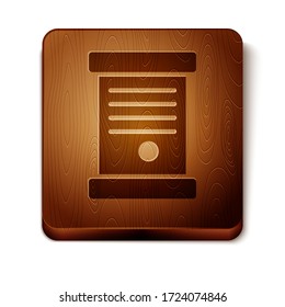 Brown Decree, paper, parchment, scroll icon icon isolated on white background. Wooden square button. Vector Illustration