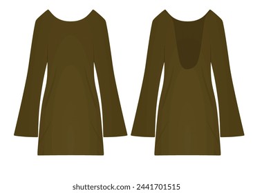 Brown deep low back dress. vector