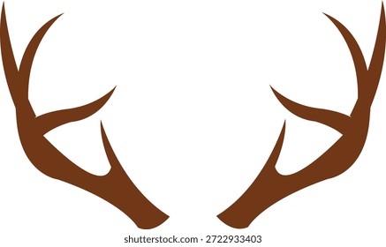 Ilustración vectorial de silueta de cuernos de ciervo marrón. Icono de naturaleza simétrica con líneas audaces y rugosas aisladas sobre fondo blanco. Gráfico de vida silvestre de Profesional para logotipos de caza, decoración rústica de lodge y corte de vinilo.