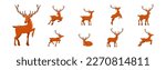 Brown Deer with Antlers and Slender Legs in Standing and Jumping Pose Vector Set