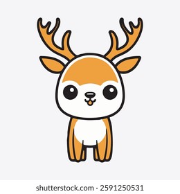 Brown deer. Cartoon animal design. Cute deer with antlers. Vector illustration isolated on white background