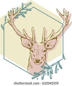 Brown deer on green hexagon surrounded