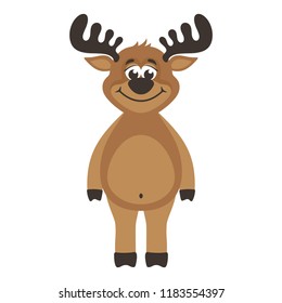 Brown Deer on a white background. Cartoon colorful character for kids. Isolated object. Funny reindeer. Flat style. Vector illustration.