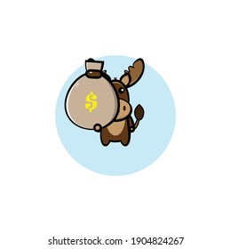 Brown deer vector design carrying a treasure bag