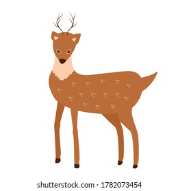 Brown deer. Vector illustration of a cartoon funny deer on a white background.