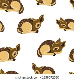 Brown deers animals vector seamless pattern on white background. Concept for print , textile, wallpapers