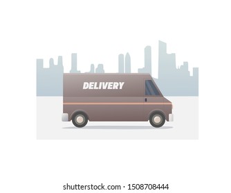 brown delivery truck. flat vector illustration. courier service. isolated on white background