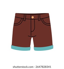 Calções de jeans marrons com manguitos enrolados, adequado para o verão e uso diário