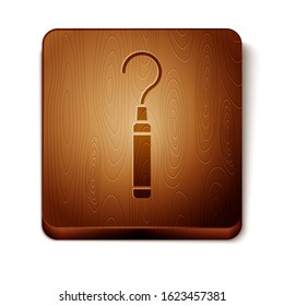 Brown Dental explorer scaler for teeth icon isolated on white background. Wooden square button. Vector Illustration