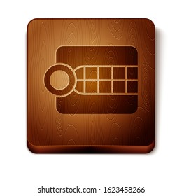 Brown Dentures model icon isolated on white background. Dental concept. Wooden square button. Vector Illustration