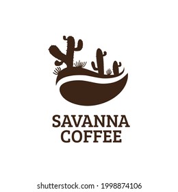 Brown Desert savanna Dry Coffee beverage logo concept design illustration
