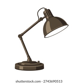 A brown desk lamp with adjustable arm and round base, isolated on white background.